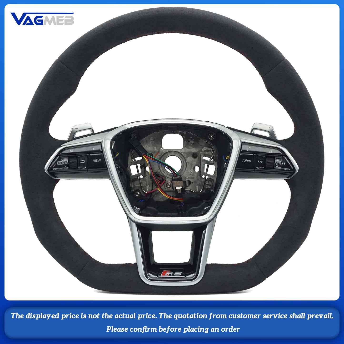 For Audi RS Logo A6C8 - Fully suede-leather wrapped steering wheel with heated function