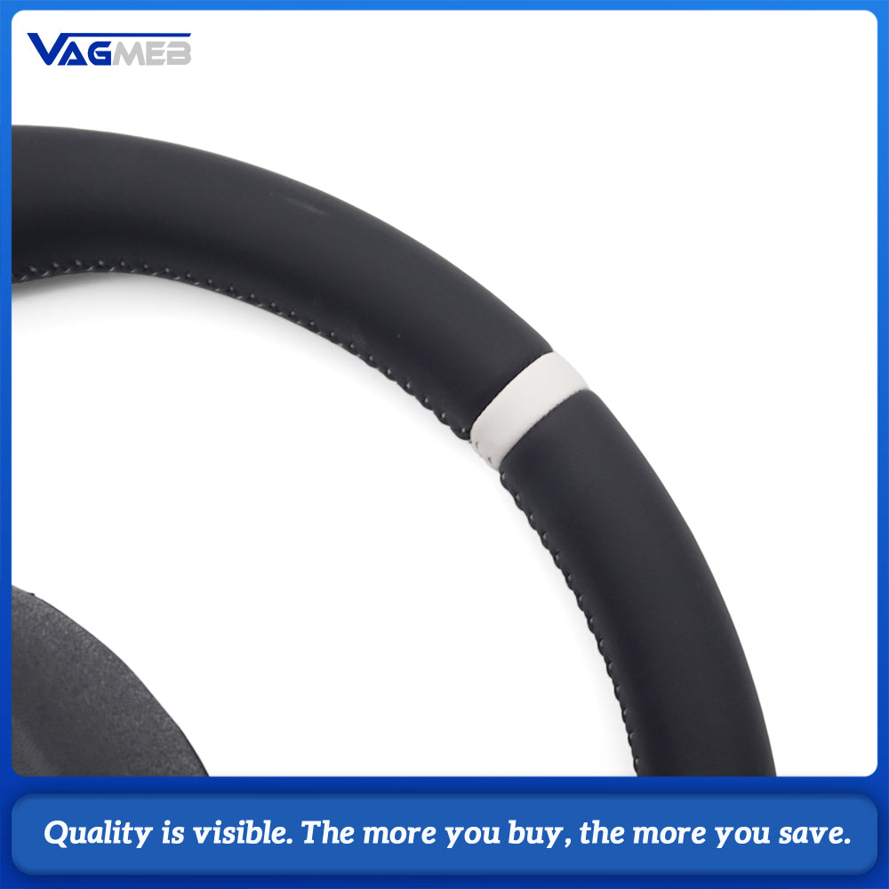For Audi A4 B8 A3 8V A4 A5 A7 Q3 Q5 Q7 white Stitched Full Leather Perforated Flat Bottomed Steering Wheel