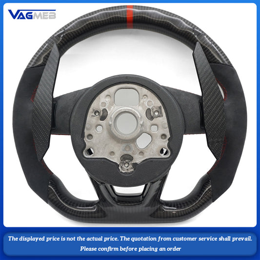 For Audi A4 B9 LED Light Carbon Fiber Perforated Leather Red Stitching Steering Wheel With Button S RS Logo Assembly
