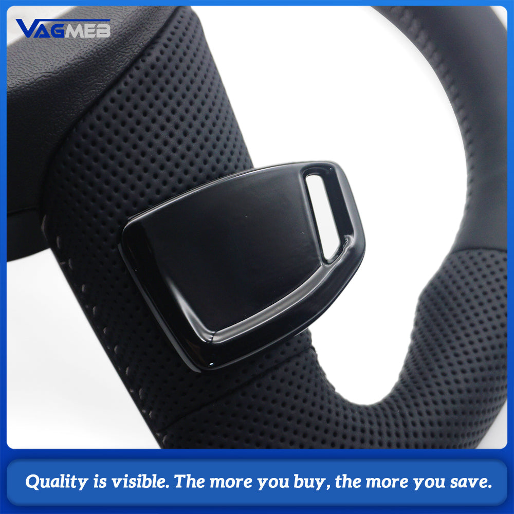 For Audi A4 B9 S-Line Half Perforated Steering Wheel White Stitching Blackened With Buttons Paddle Shifter