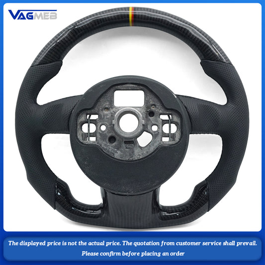 For Audi A6 C7 carbon fiber Alcantara leather red stitching flat bottomed sports steering wheel, Car Accessories