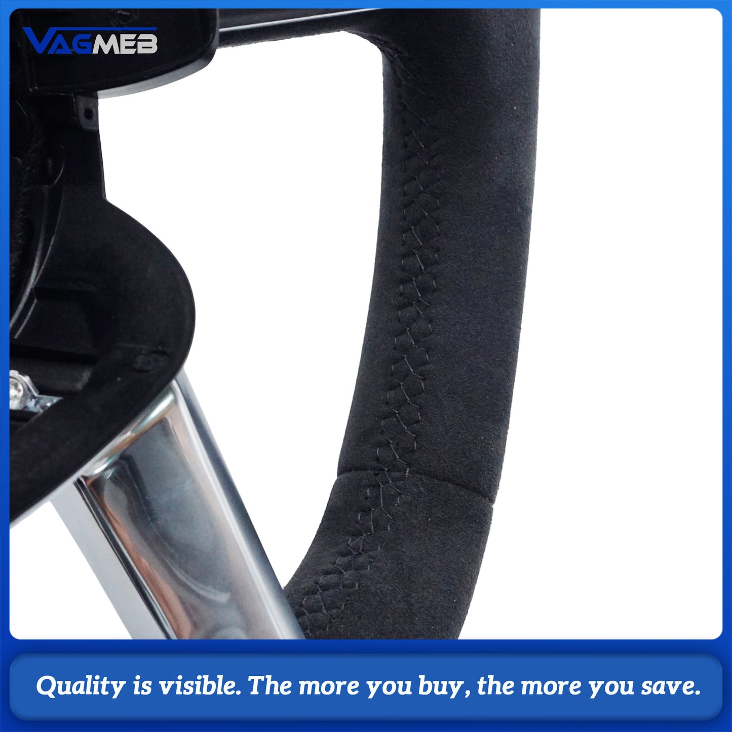 For Audi Q5 FY Full Alcantara Suede Steering Wheel, Black Stitching, S Logo, Heated Function, Paddle Shifters & Multi-Function Buttons