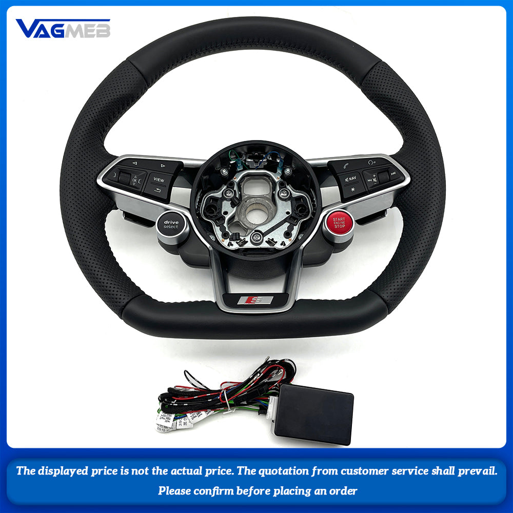 For Audi S Logo R8 RS RS3 RS7 A3 A4 A5 A7 Q7 Black Stitching Perforated Leather Multifunctional Seering Wheel Assembly (1)
