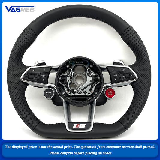 For Audi S Logo R8 RS RS3 RS7 A3 A4 A5 A7 Q7 Black Stitching Perforated Leather Multifunctional Seering Wheel Assembly (1)