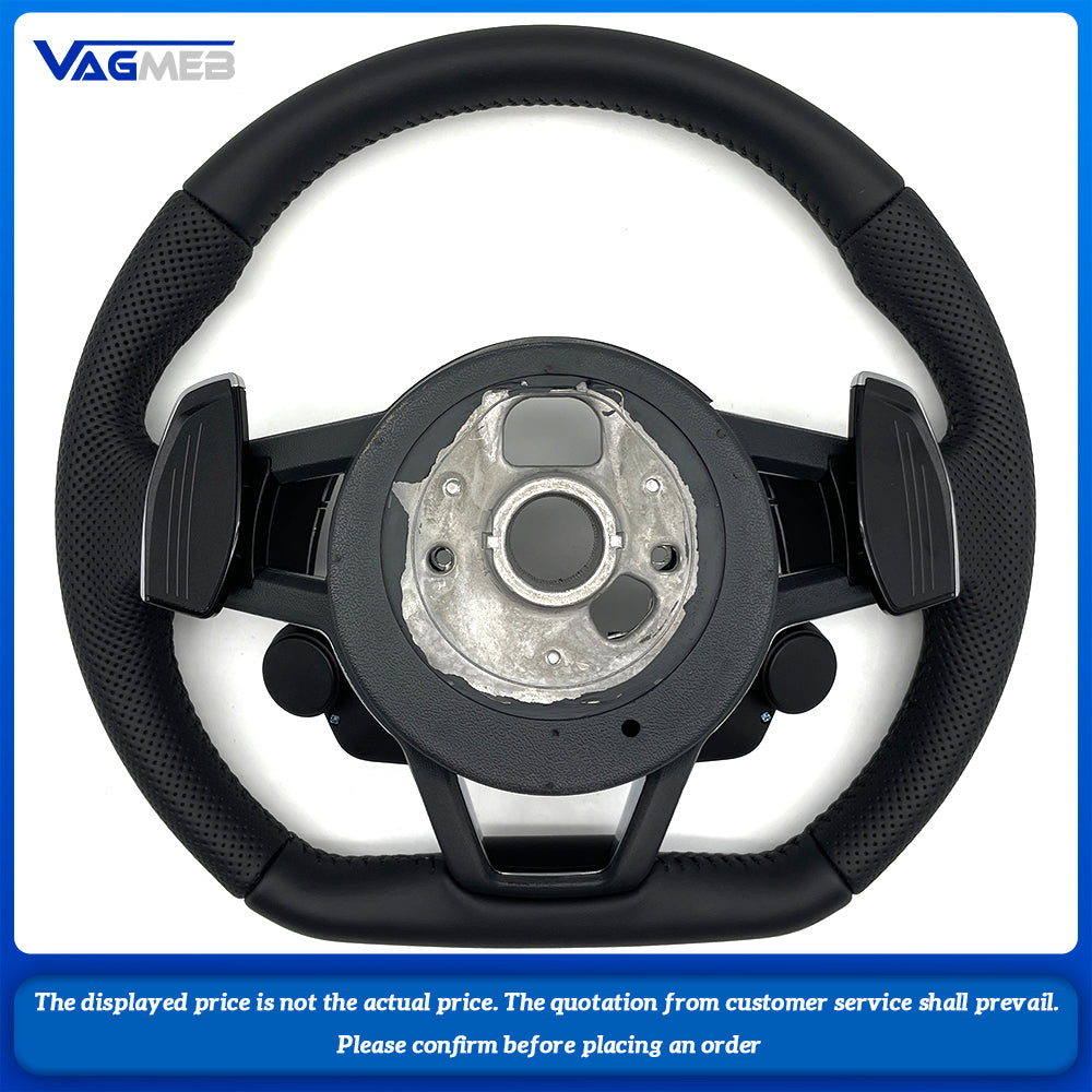 For Audi S Logo R8 RS RS3 RS7 A3 A4 A5 A7 Q7 Black Stitching Perforated Leather Multifunctional Seering Wheel Assembly (1)