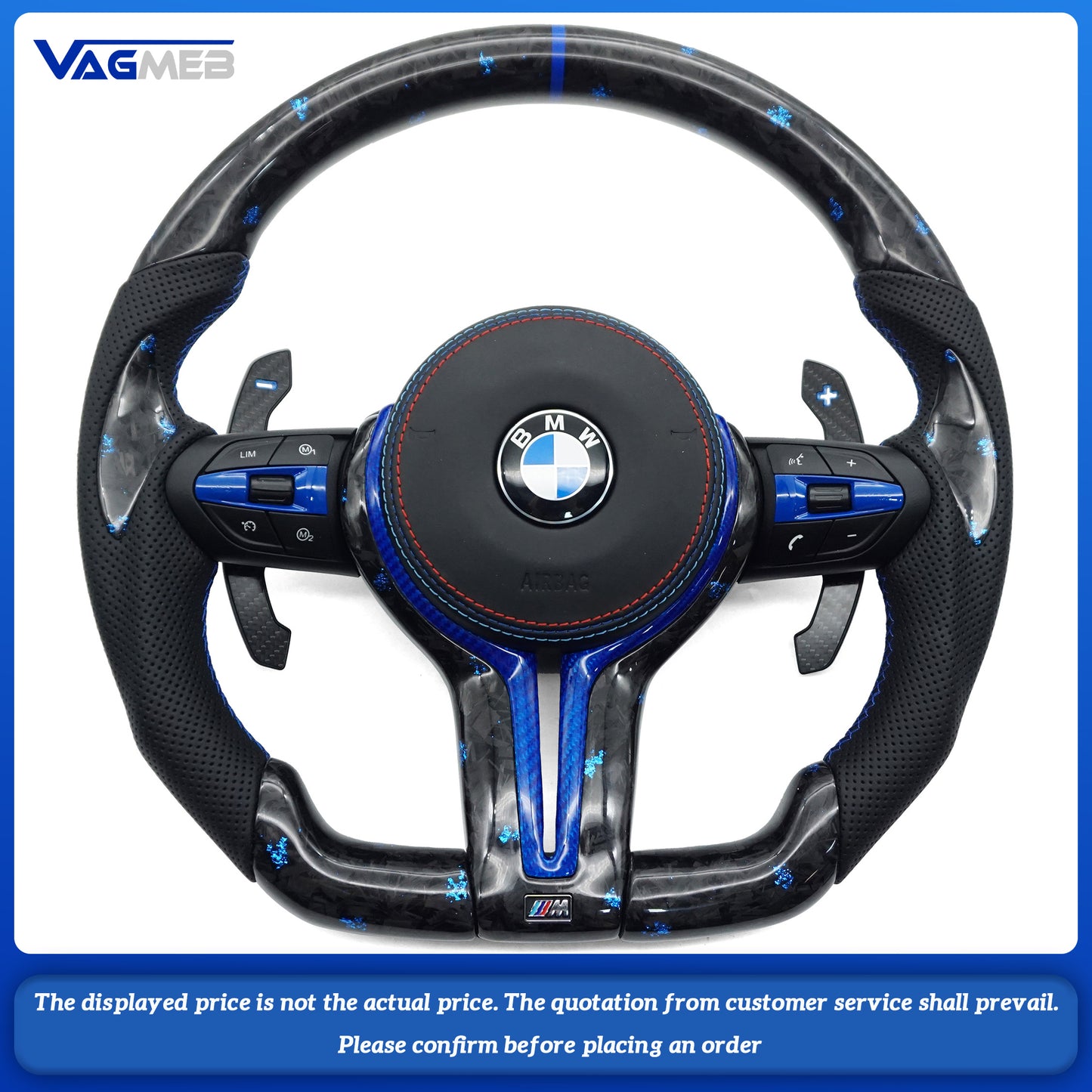 For BMW 1 3 5 e x Series custom blue forged carbon fiber half perforated leather steering wheel with carbon paddle