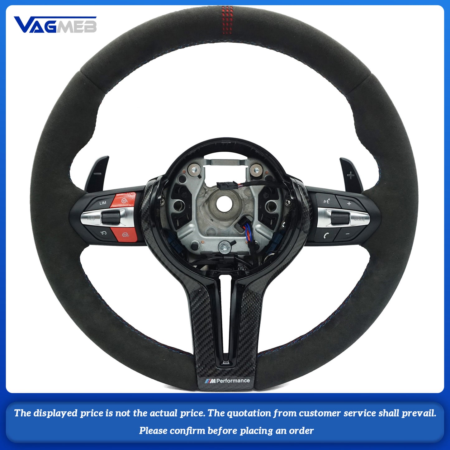 For BMW F30 F32 F10 F20 F07 F01 E46 E60 E90 M3 M4 M5 M6 carbon fiber Alcantara red button steering wheel, Car Accessories