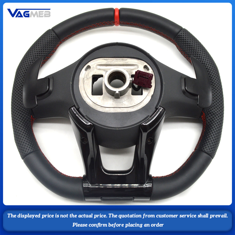 For Mercedes Benz Black Warrior Steering Wheel Semi-perforated red center mark with buttons and shift paddles
