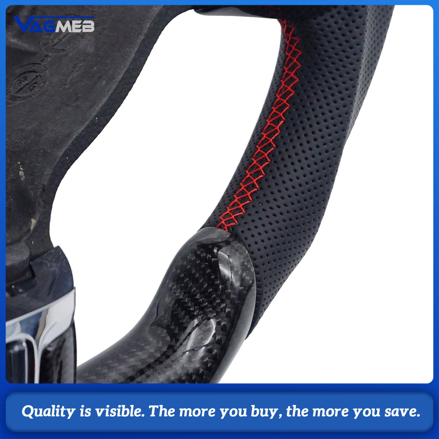 For VW Golf 6 GTI GTD R 2009-2013 Polo GTI Tiguan Passat R-Line Carbon fiber semi perforated with Red return label steering wheel