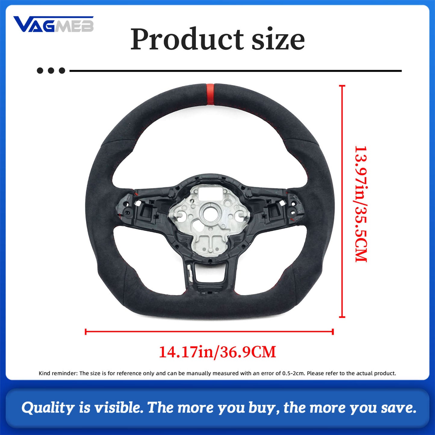 For VW Golf MK7 7.5 GTI GTD GTE R Polo GTI Tiguan MK2 Passat B8 Full suede steering wheel with red stitching and red centering mark steering wheel