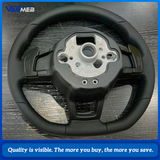 Half-perforated Leather Flat-Bottom Sports Steering Wheel For VW Golf 7 MK7 7.5