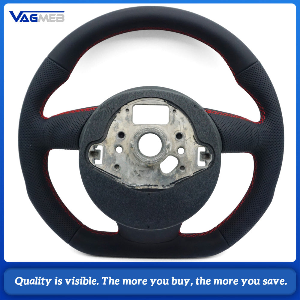 Perforated Leather Steering Wheel Black Stitching for Audi A4 B8 A3 8V Manual & Automatic Compatible