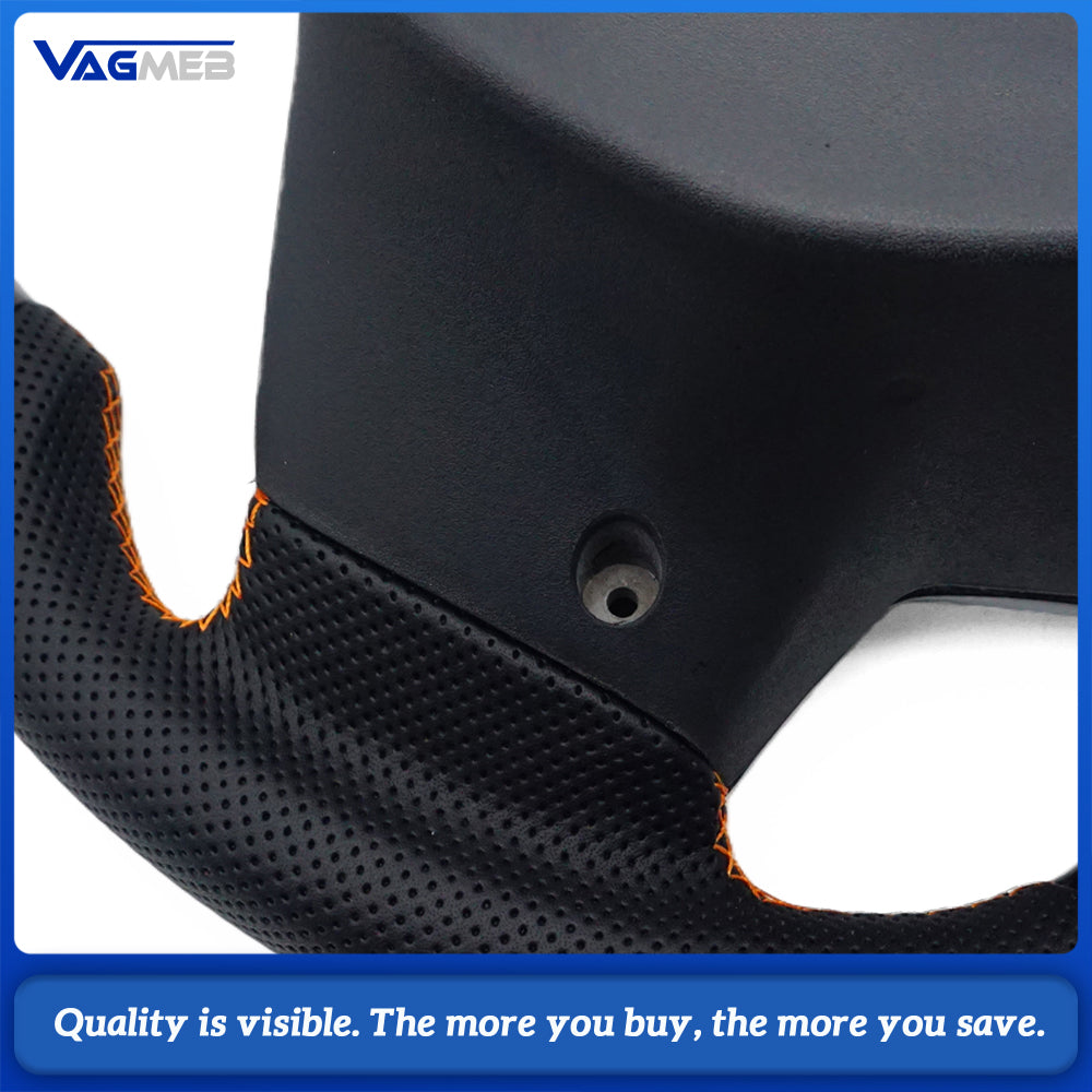 Real Carbon Fiber Sport Steering Wheel For Ford Ranger Wildtrak Raptor T6 T7 T8 Everest Perforated Leather Orange 12 O'Clock Ring Custom Shape