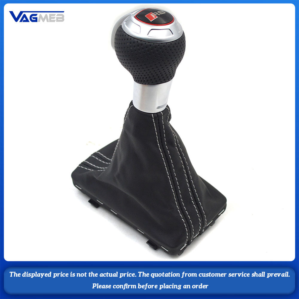 For Audi RS Shift Knob with Boot Genuine Leather White Line Perforated for A3 A4 A5 A6 Q5