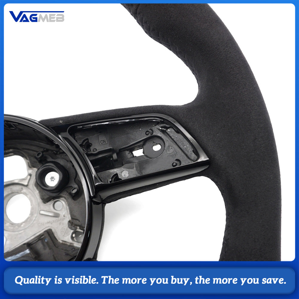 Sport Steering Wheel for Audi A4 B9 Flat Bottom Full Suede Blue Stripe Blue Suture Customized