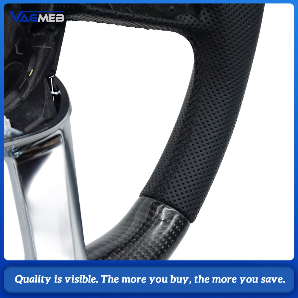 Suitable for Audi Q5 S model carbon fiber semi-perforated white line steering wheel base With heating function without paddles and buttons