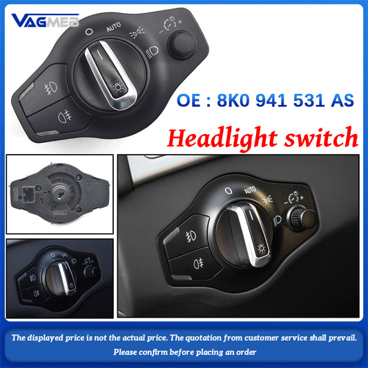 Chrome AUTO Headlight Fog Light Switch Control For Audi Q5 A5 S5 Coupe  Sportback A4  S4 Avant B8 8K0 941 531 AS
