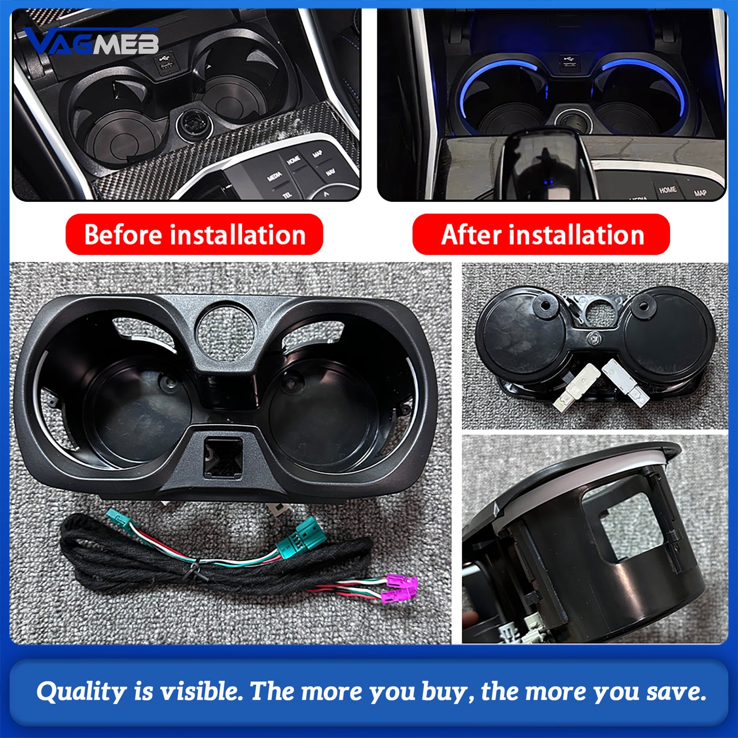 For BMW 2/3/4 Series G20-G82 & M2-M4 Cup Holder LED Lights - Ambient Interior Decor with Premium Illumination