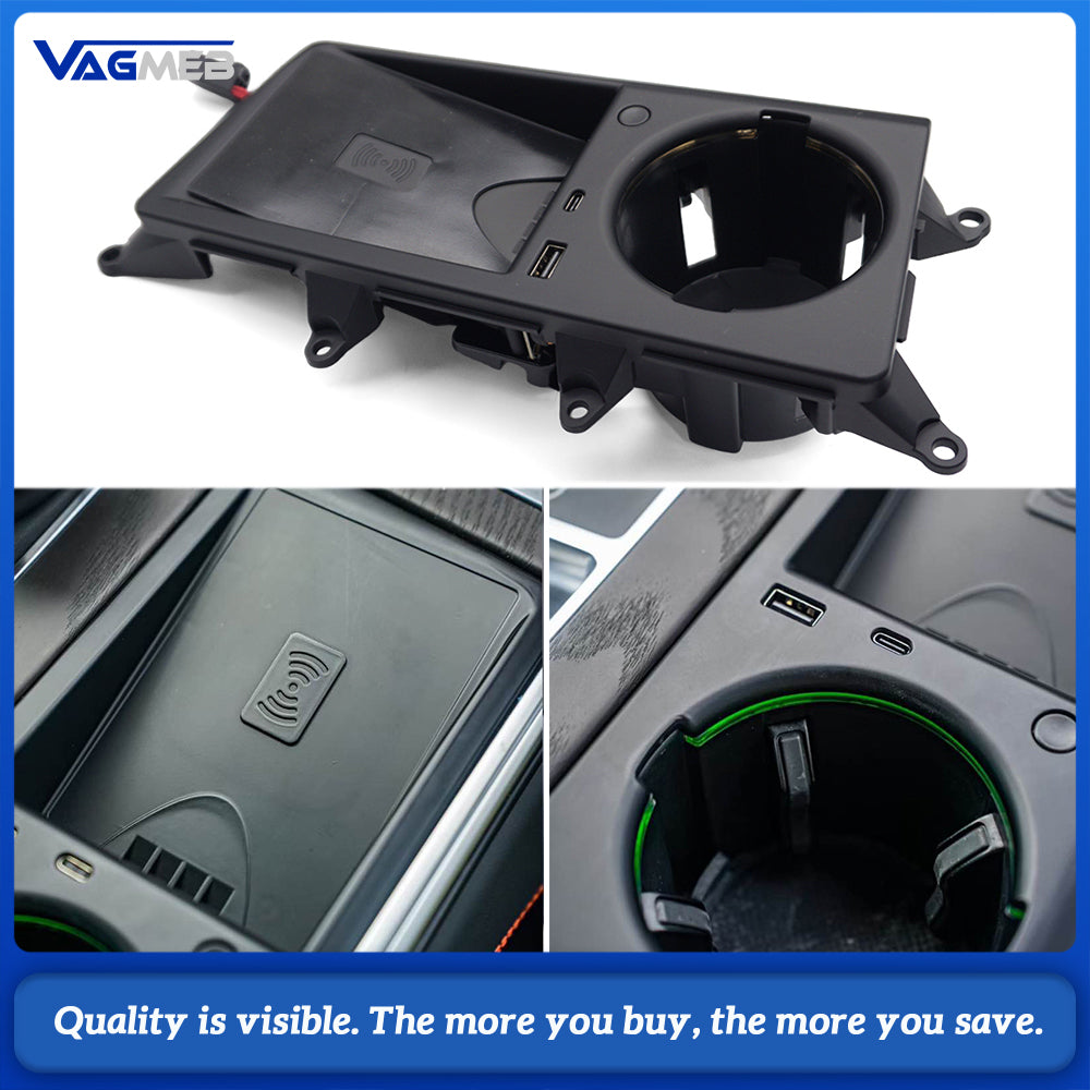 For Audi A6LA7A7L 2019-2025 Cup Holder Wireless Charger Audi C8 20W Fast Charging for Phones Cup Holder with Ambient Lighting