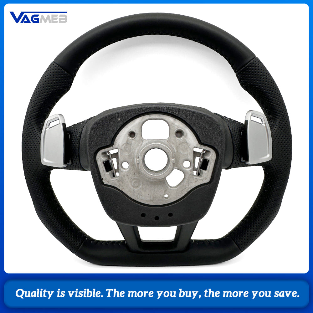 For Audi A6 C8 Half Perforated Leather Steering Wheel, Gray Stitching Hollow Shift Paddles Non-Heated Steering Wheel
