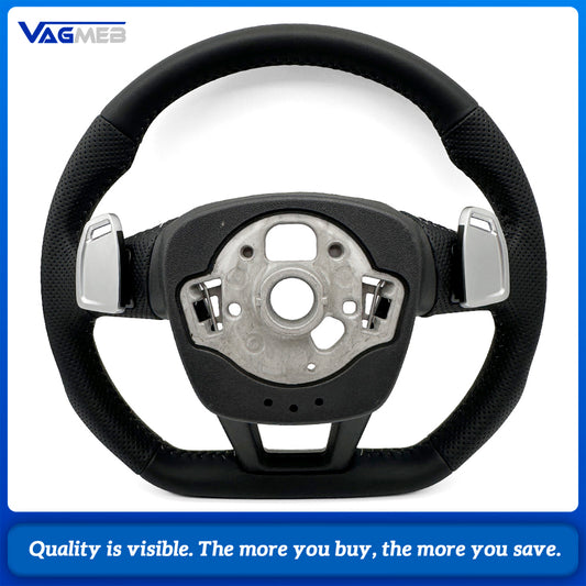 For Audi A6 C8 Half Perforated Leather Steering Wheel, Gray Stitching Hollow Shift Paddles Non-Heated Steering Wheel