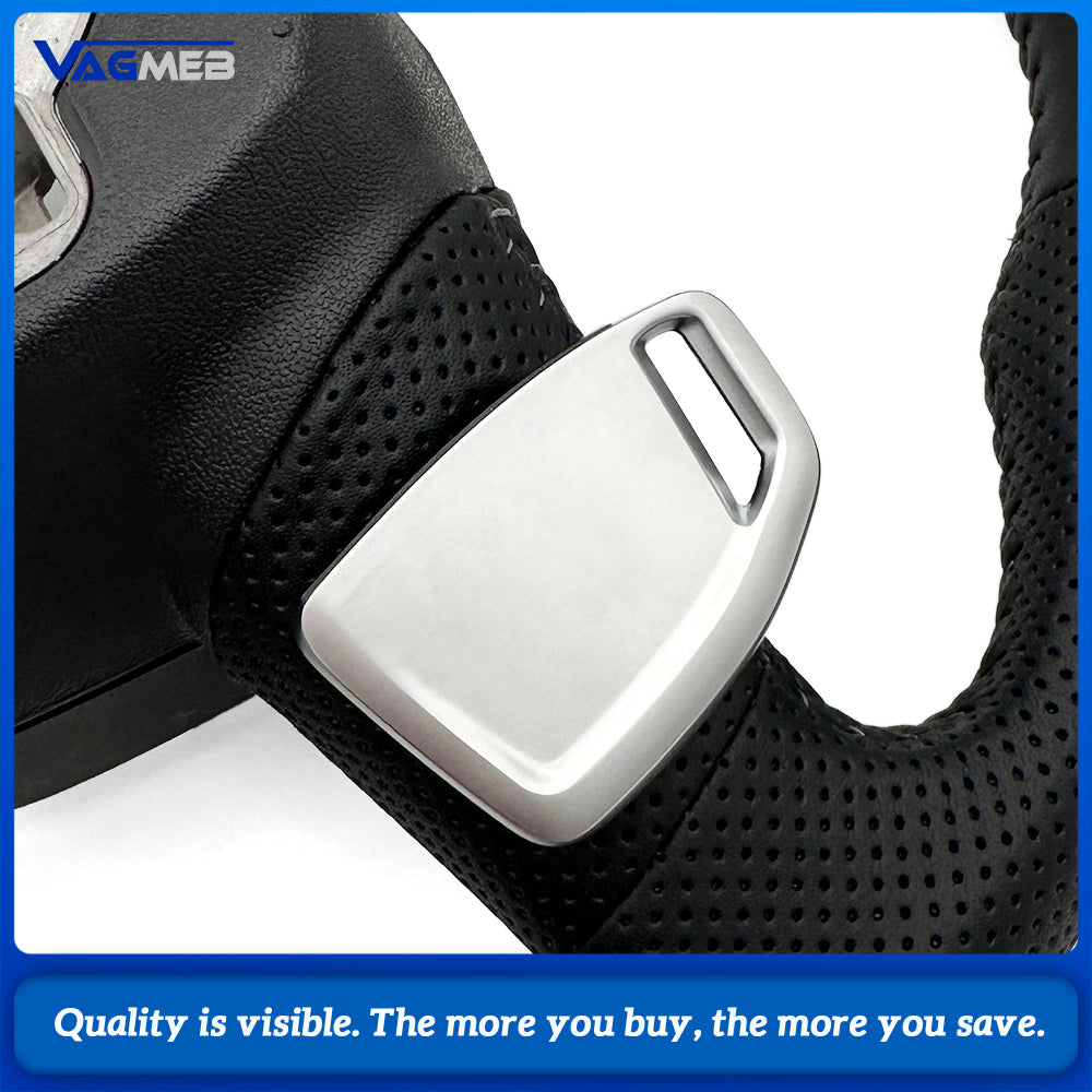 For Audi A6 C8 Half Perforated Leather Steering Wheel, Gray Stitching Hollow Shift Paddles Non-Heated Steering Wheel
