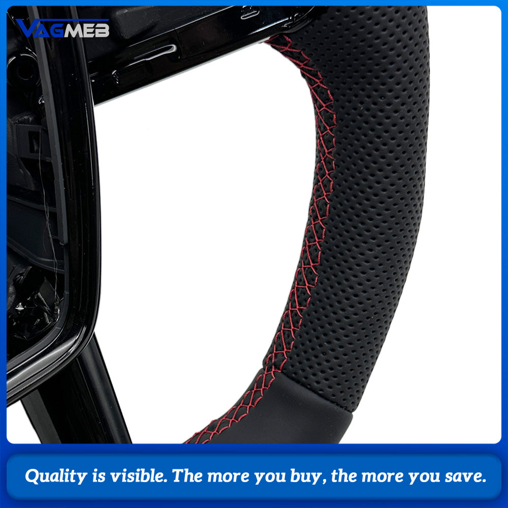 For Audi A6 C8 Half Perforated Leather Steering Wheel Base, Red Stitching Red Centering Marker Heated Car Steering Wheel Modification Part