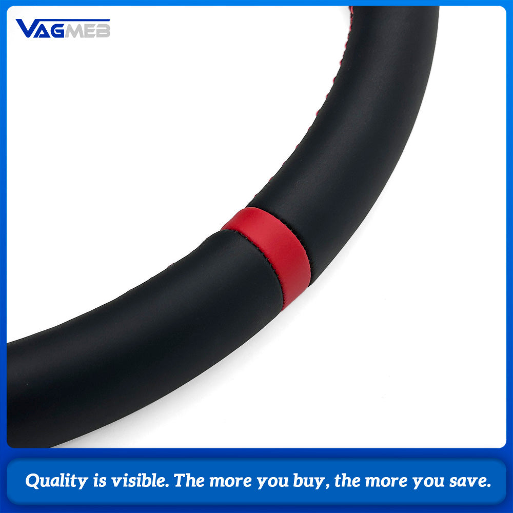 For Audi A6 C8 Half Perforated Leather Steering Wheel Base, Red Stitching Red Centering Marker Heated Car Steering Wheel Modification Part