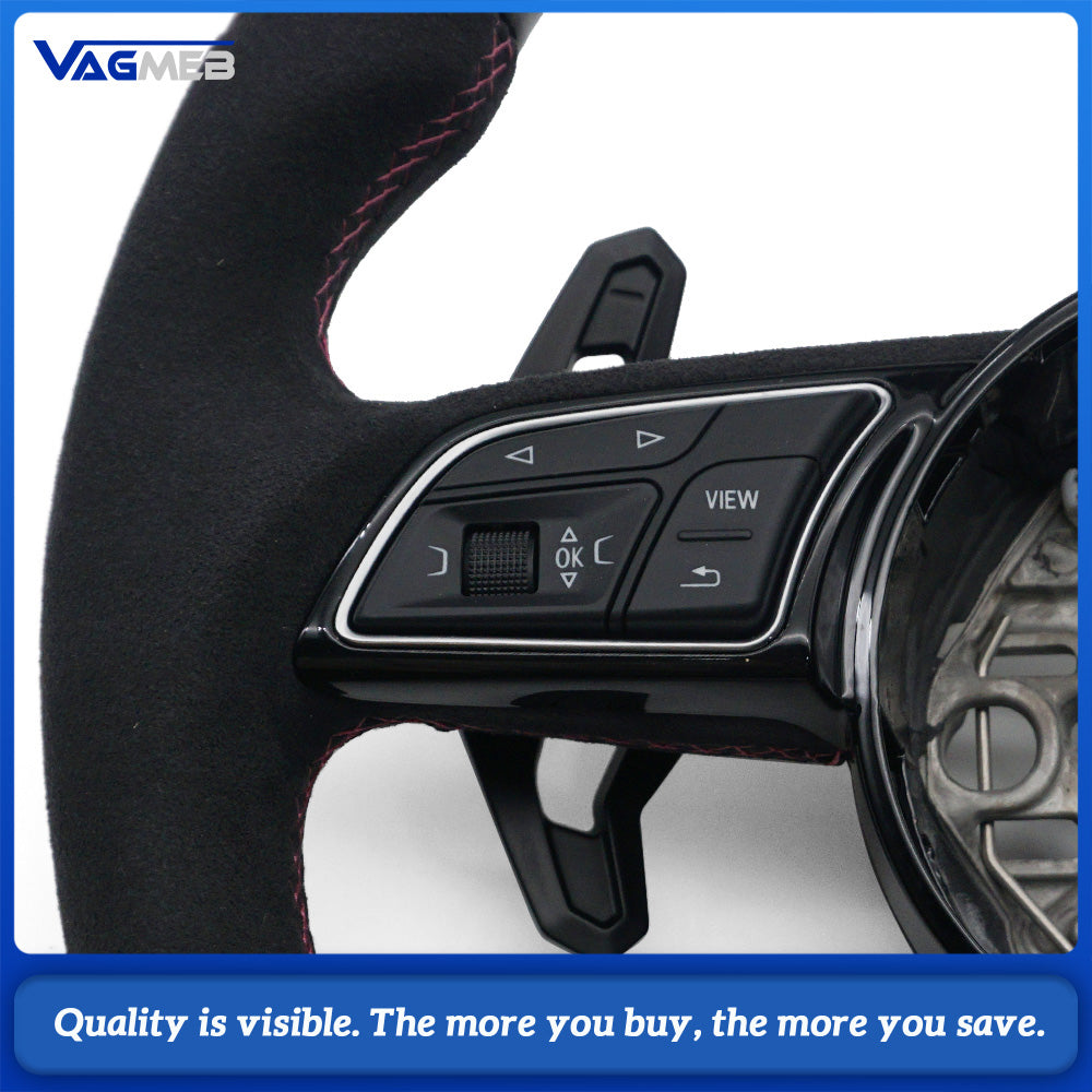 For Audi A3L Carbon Fiber LED Half Perforated Leather Steering Wheel, Purple Stitching With Control Buttons and Lamborghini Style Shift Paddles Car Modification Accessory