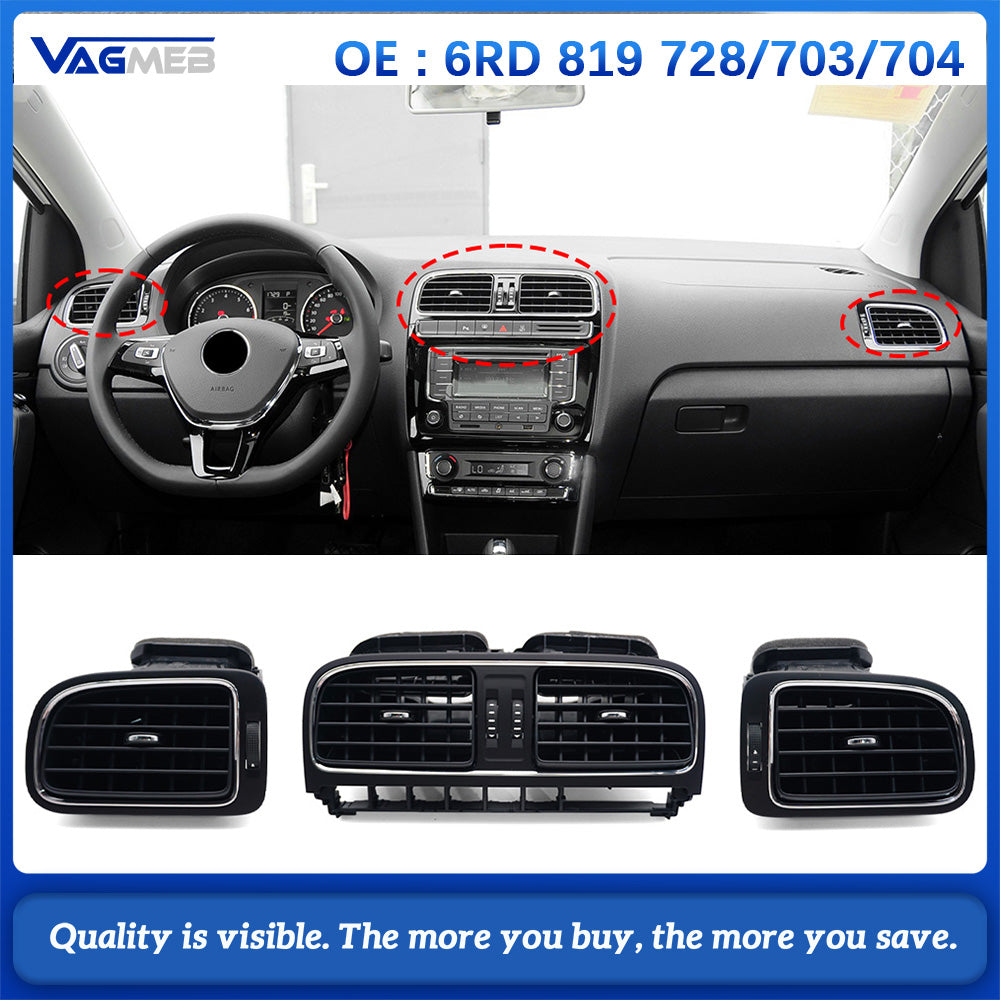 For VW Polo Car Front Central Dash Left Right Middle Air Conditioner AC Vent Grille Assembly For VW 2011-2018 6R0819703 6R0819704
