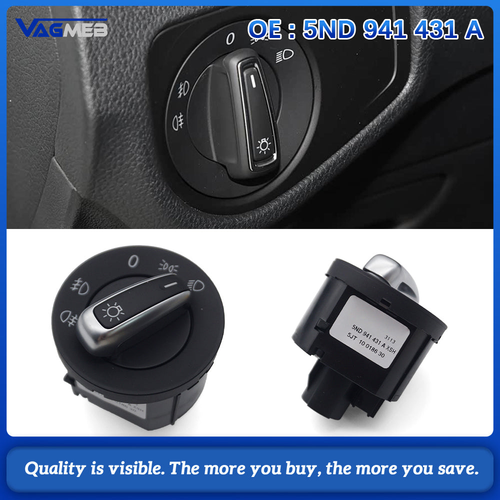 Car Headlight Fog Lamp Control Switch Knob OEM 5ND941431A For VW Golf Tiguan Replacement Part