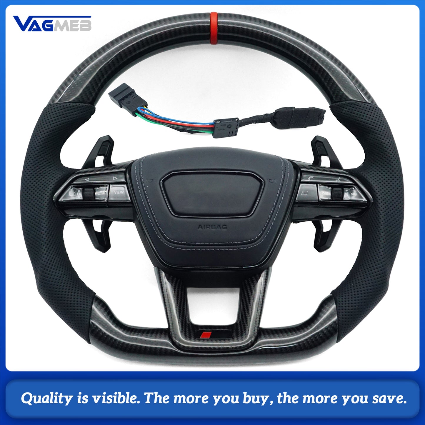 Carbon fiber steering wheel For Audi Q3 RSQ3 leather sports flat bottomed steering wheel with buttons and paddles