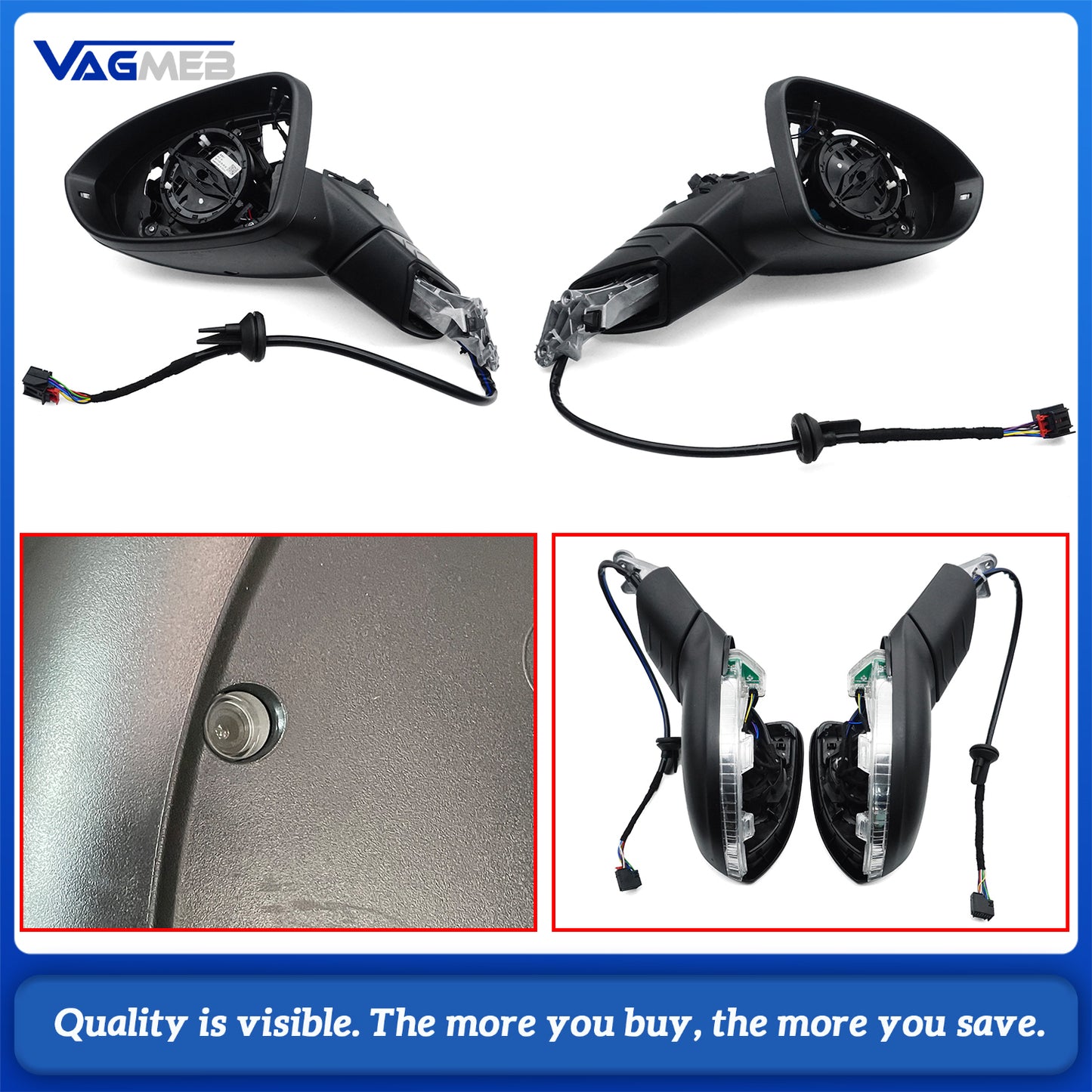 Electric Folding Mirror Upgrade Kit For VW Golf MK8 (With GTI floor lighting that has memory function)