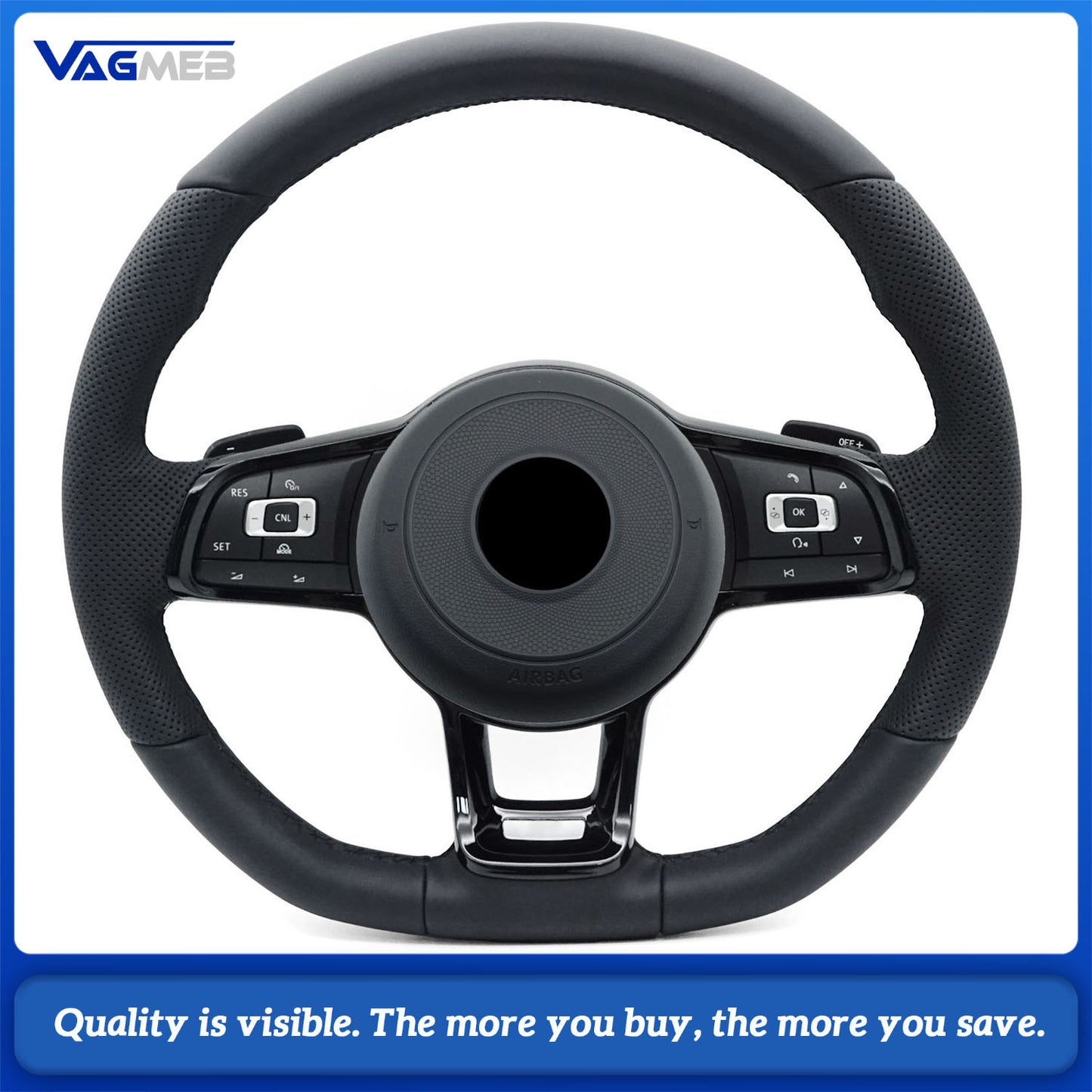 For VW  Golf MK7.5 GTI Golf leather perforated steering wheel with button shift paddles frame