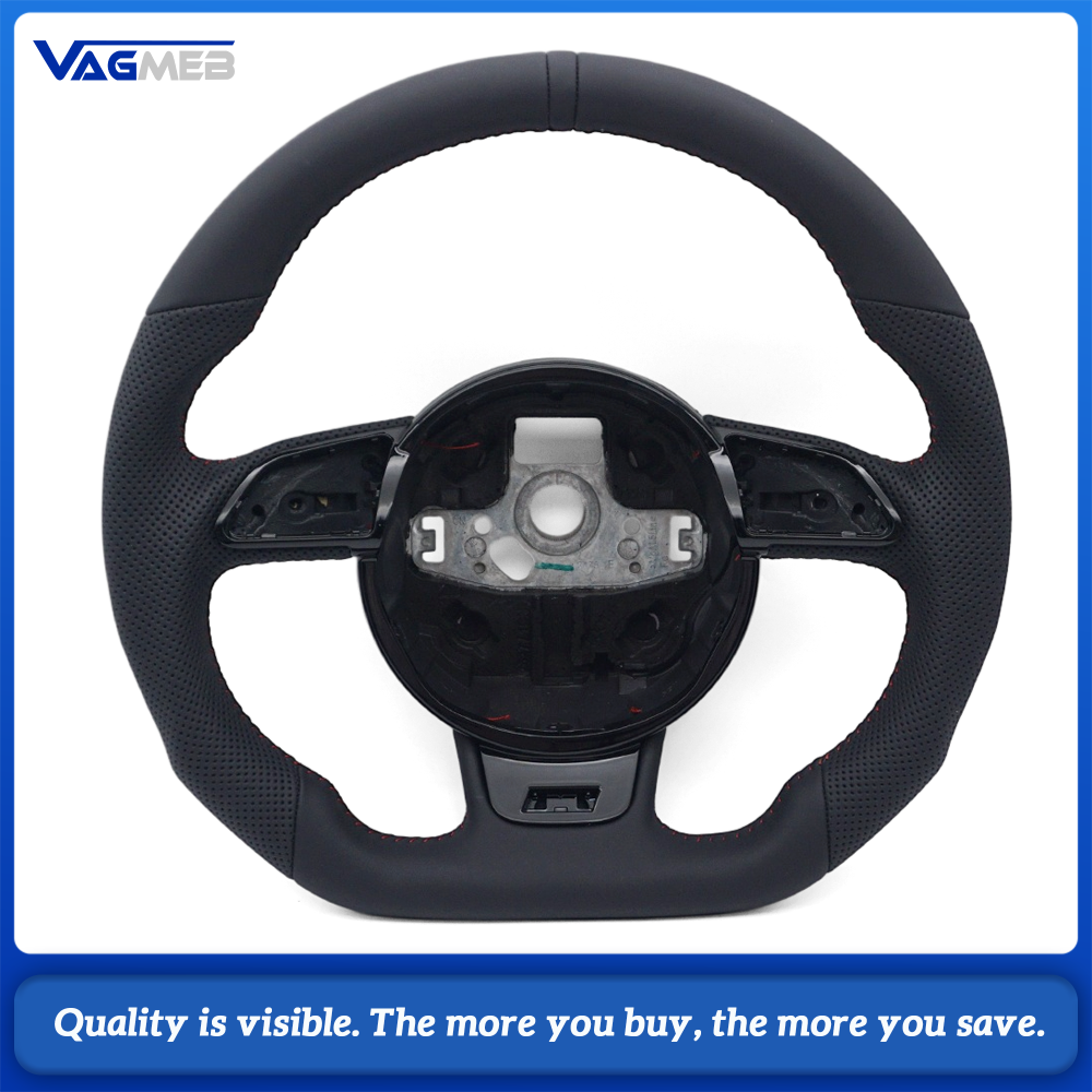 Contoured Style Steering Wheel Base Half Perforated Leather Red Stitching Black Center Marker Replacement For Audi A4 B8
