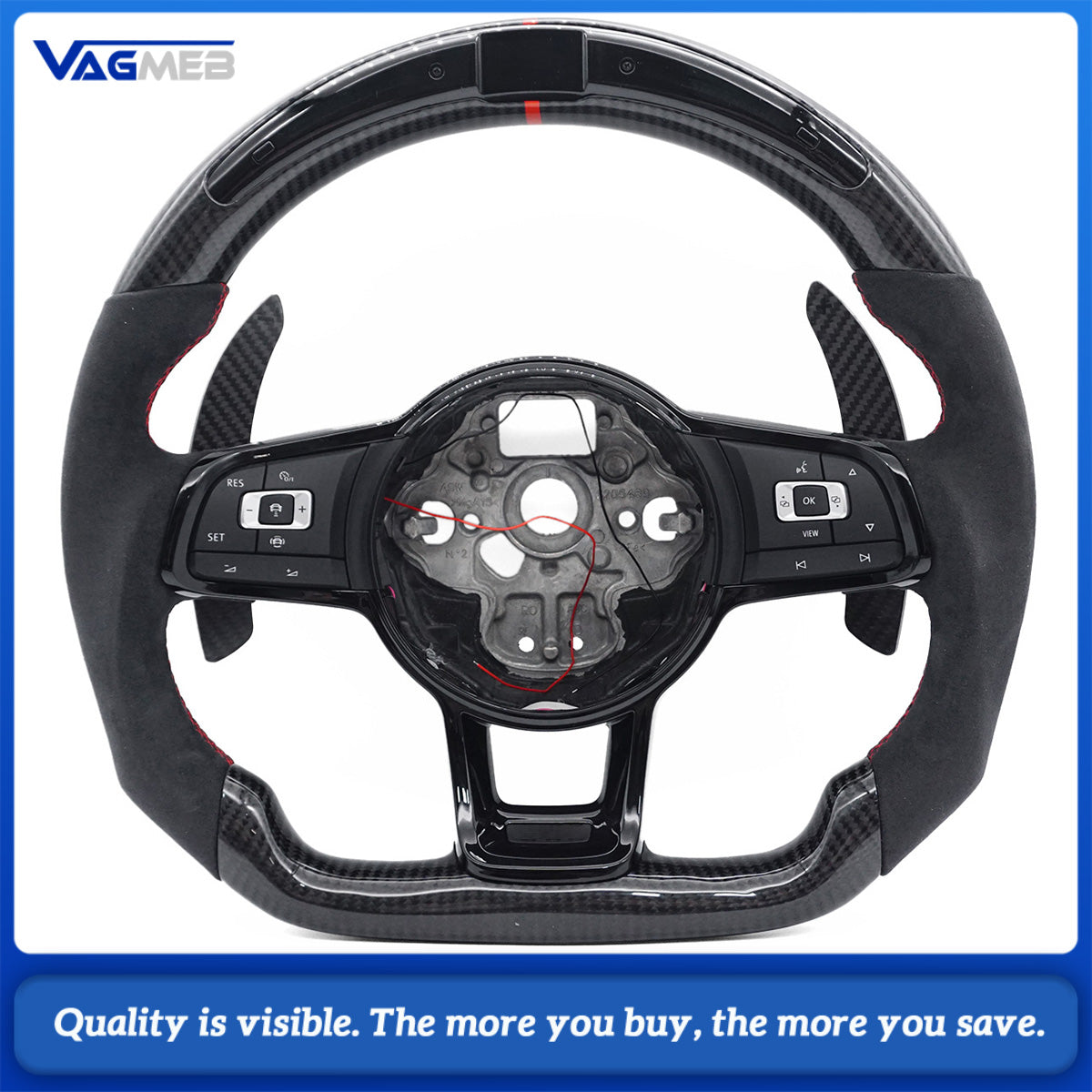 Upgrade Steering Wheel For VW Golf 7 MK7 GTI R Alcantara Forge Carbon LED Racing Wheel