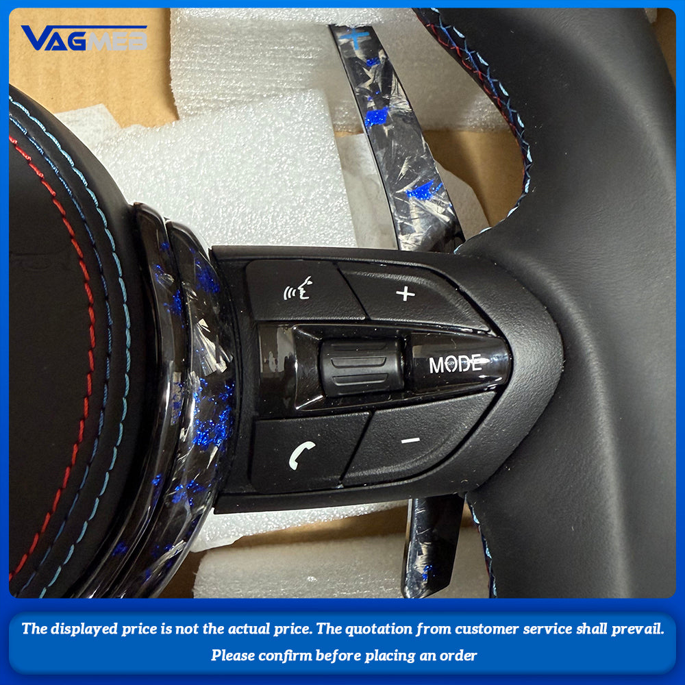 For BMW 1 3 5 e x Series custom blue forged carbon fiber half perforated leather steeringwheel with carbon paddle