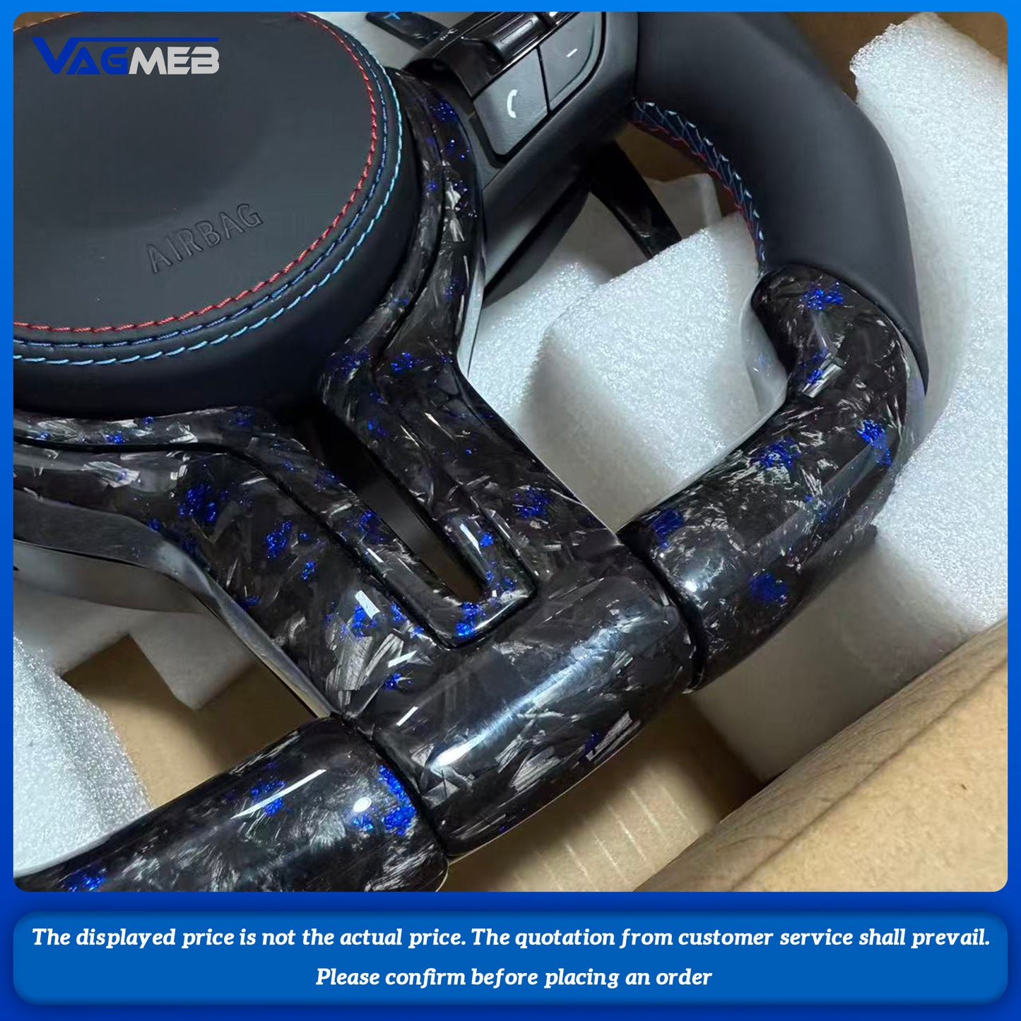 For BMW 1 3 5 e x Series custom blue forged carbon fiber half perforated leather steeringwheel with carbon paddle