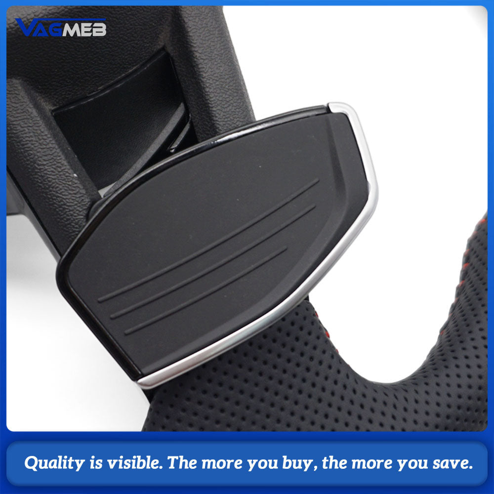 For Audi R8 Style RS Steering Wheel Half Perforated Red Stitch With Buttons & Shift Paddles