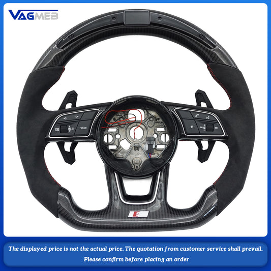 For Audi S LOGO A3 carbon fiber LED semi-suede red red steering wheel with key paddles