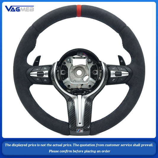 Leather black wire steering wheel with red 12 o'clock emblem For BMW M M3 M5 F10 F11 F13 F15 F20 F21 F22 F25 F01 F02 F03 F30 F31