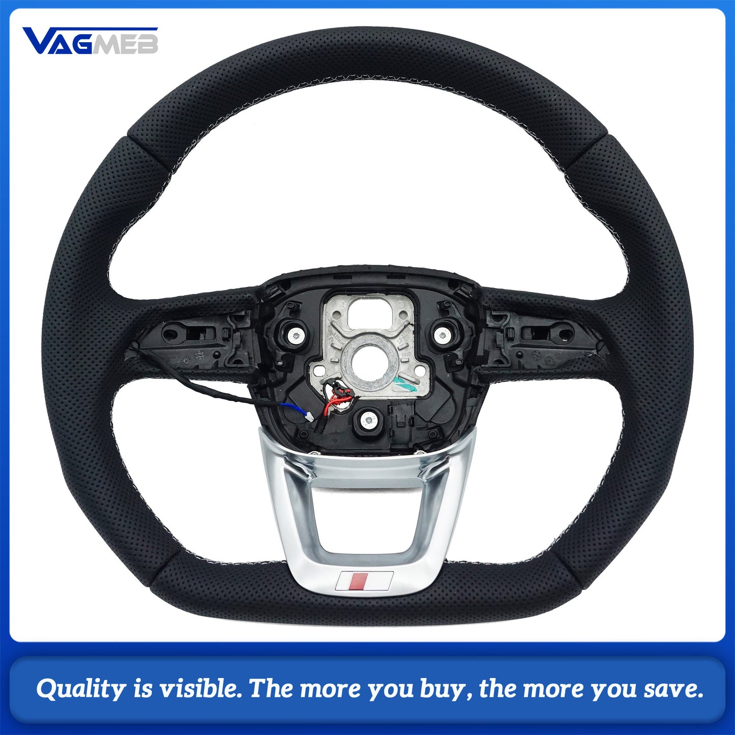 For Audi Q5 FY fully perforated leather with white stitching, flat bottomed sports steering wheel with heating