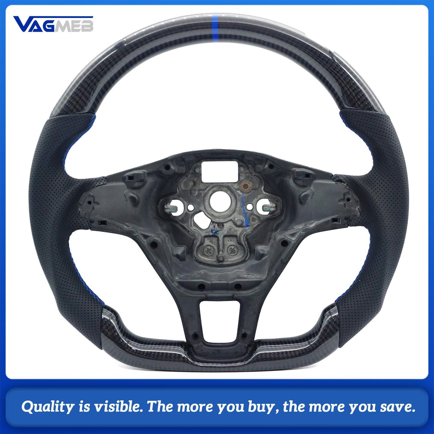 For VW Golf MK7 MK7.5 carbon fiber perforated steering wheel with blue return and blue stitching