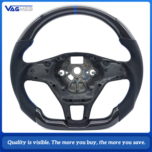 For VW Golf MK7 MK7.5 carbon fiber perforated steering wheel with blue return and blue stitching