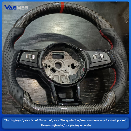 For VW Golf 7 MK7 GTI R Line 2013-2018 Real Carbon Fiber Steering Wheel with Leather