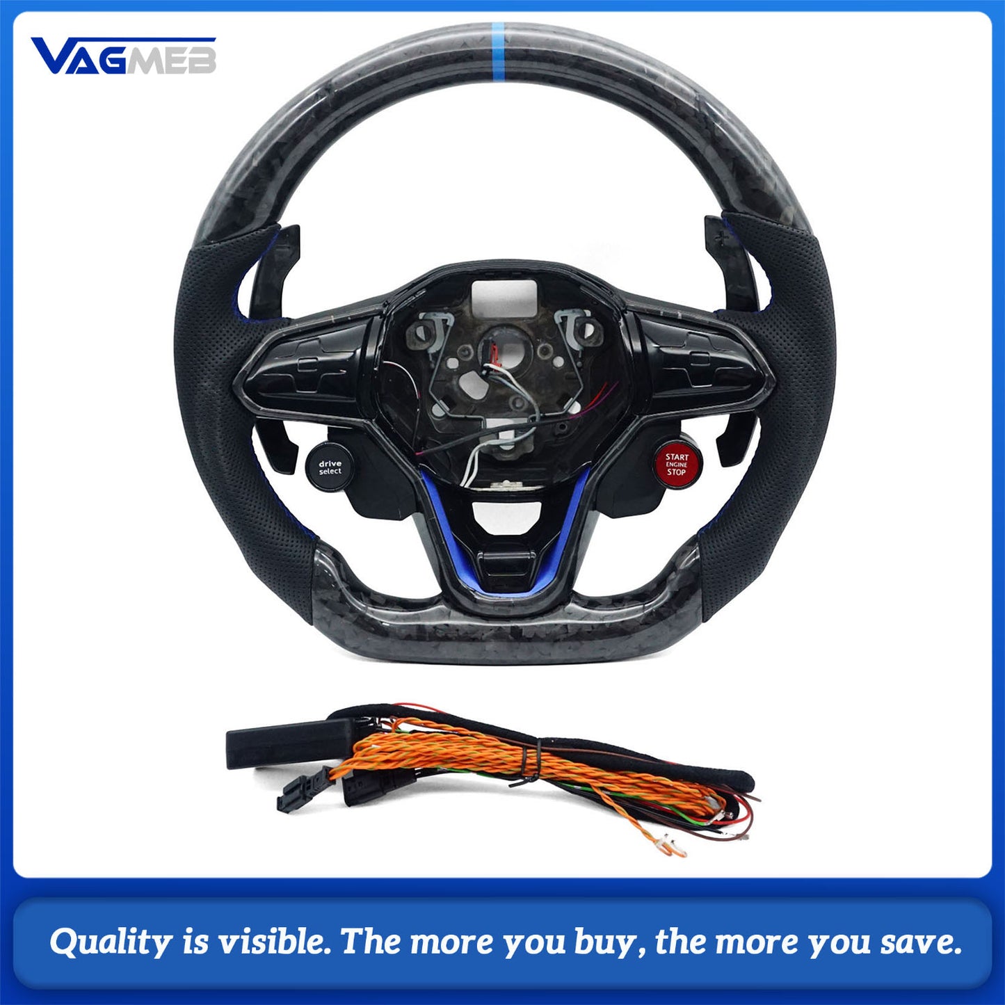 For VW Golf 8 MK8 Forged carbon fiber half-hole belt with R8 key assembly and heating function