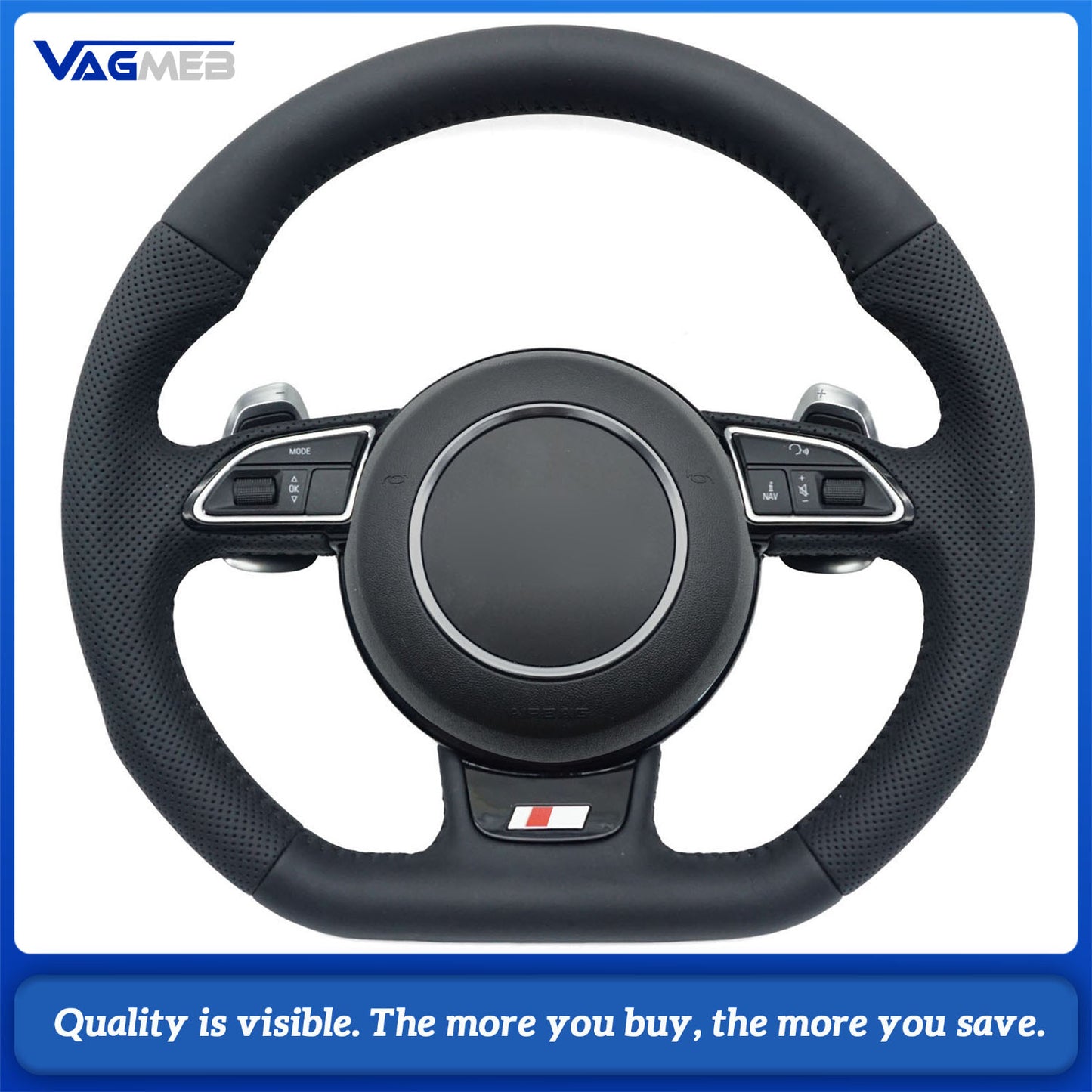 For Audi A3 A4 A5 A6 A7 Q3 Q5 Q7 RS3 RS4 RS5 Fully Perforated Steering Wheel Flat Bottom Steering Wheel