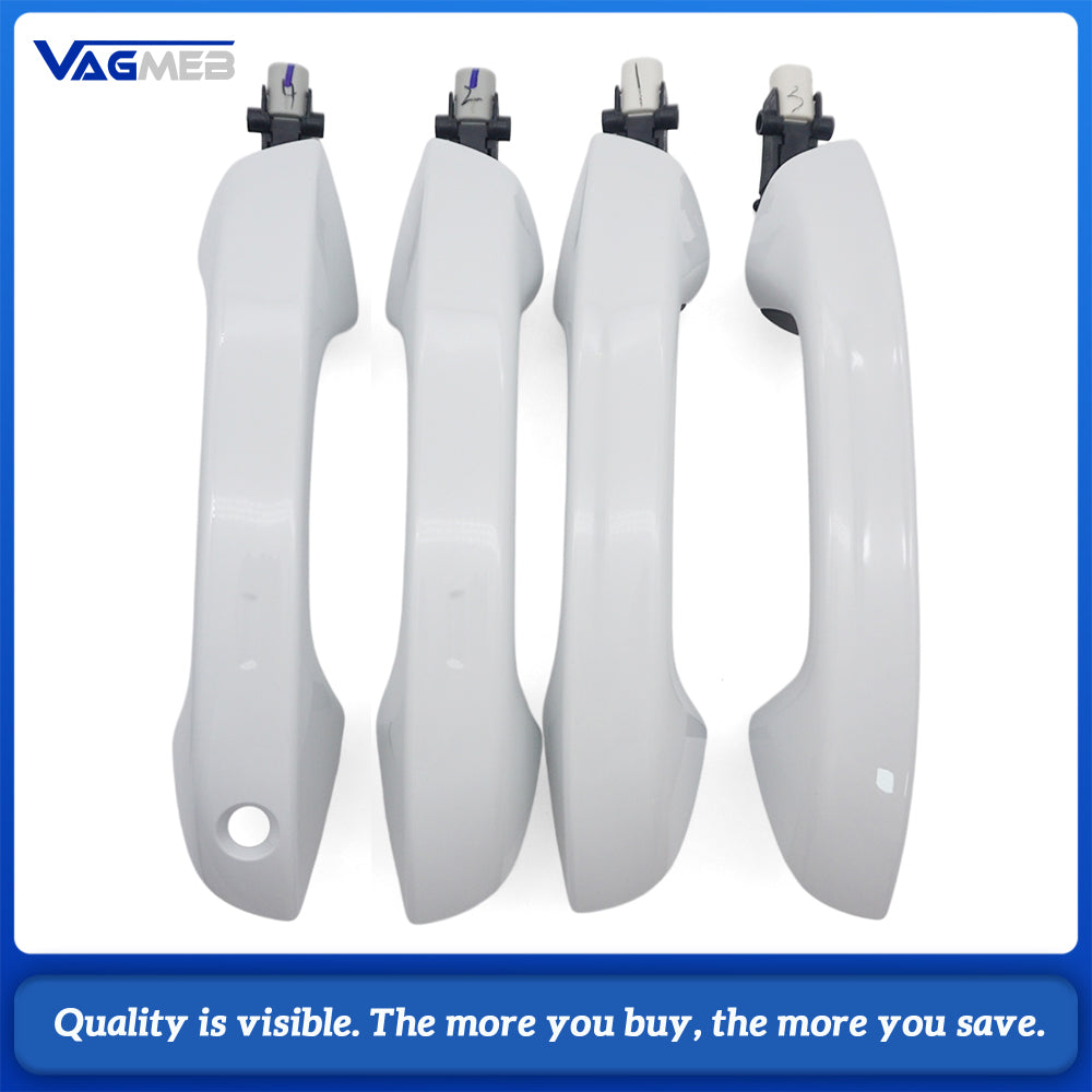 Car White LED Door Handles Kit 2Pcs Front Smart Inductive Touch Handles With Light + 2Pcs Rear Non-Inductive Handles Without Chrome Trim For Volkswagen Golf 8 MK8