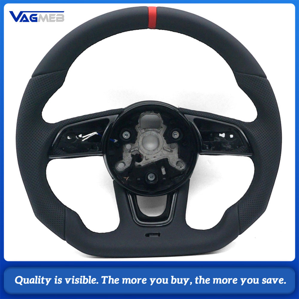 Car Half Perforated Steering Wheel Black Stitching Red Center Marker Heated Function Without Paddle Shifters Replacement For Audi A4 B9