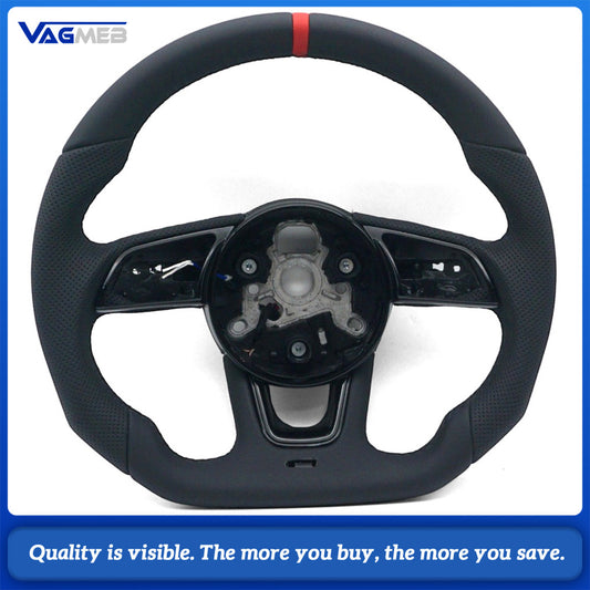 Car Half Perforated Steering Wheel Black Stitching Red Center Marker Heated Function Without Paddle Shifters Replacement For Audi A4 B9